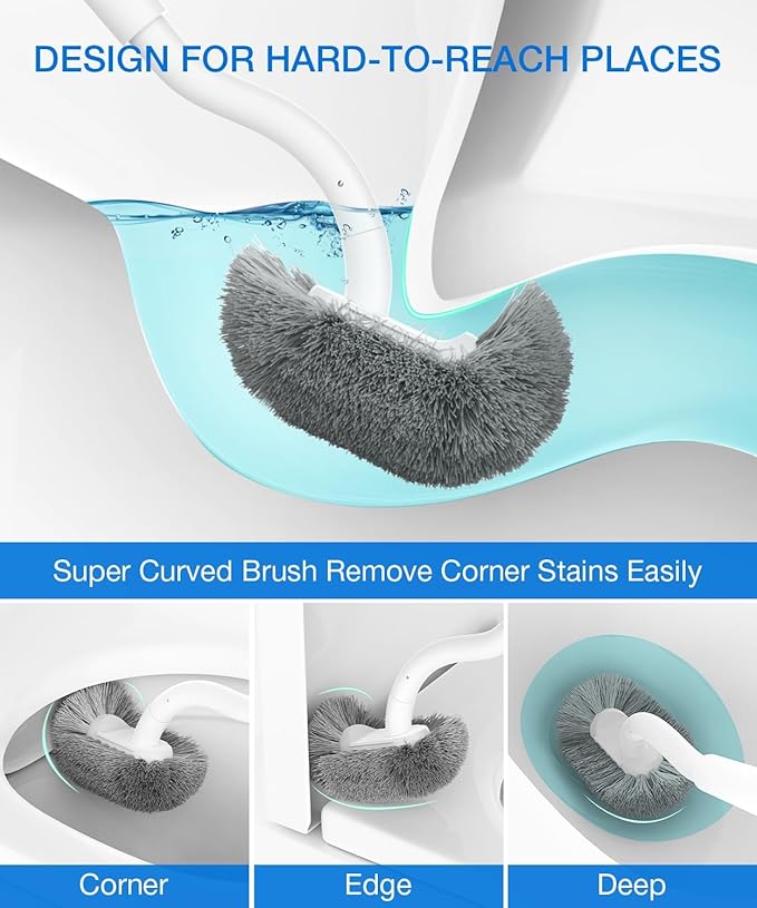 Toilet Bowl Brush and Holder, OSCIOSS Toilet Brush Set with Ergonomic Design, Compact Size, Durable Bristles, RV Toilet Brushes & Holders for Dead Corner Clean (White, 1pack)