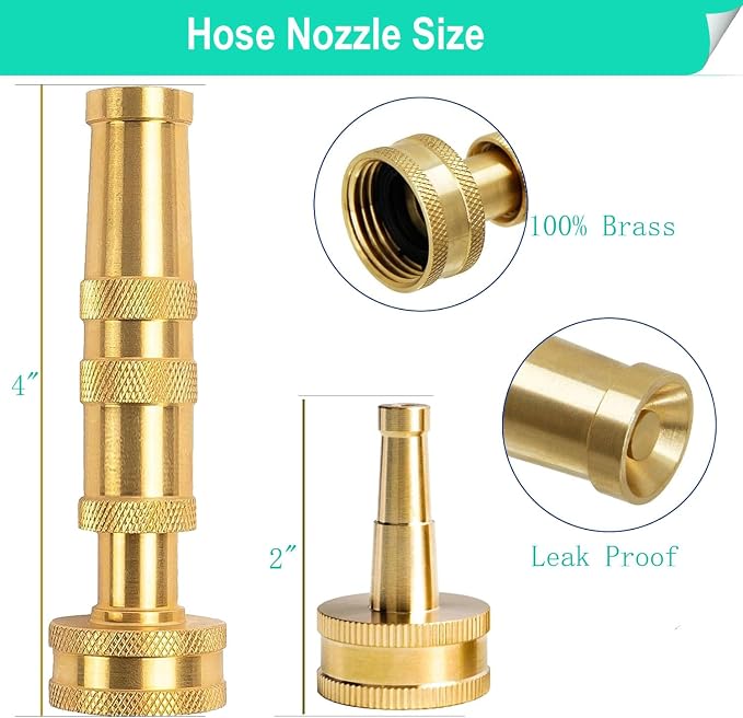 Solid Brass Adjustable Twist Hose Nozzle | Heavy Duty Jet Sweeper Nozzle, High Pressure 3/4" GHT Connector