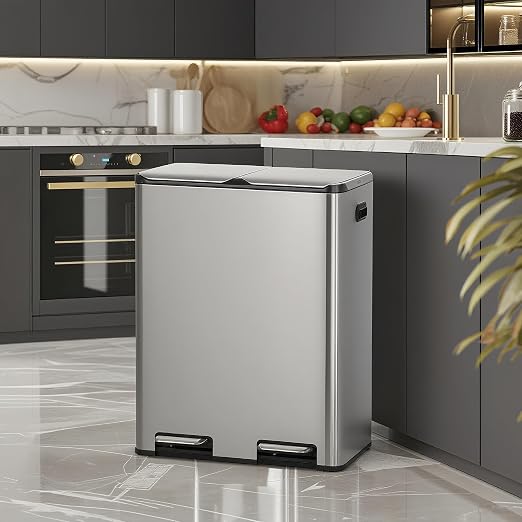 13 Gallon Automatic Kitchen Trash Can with Lid (Double-Pedal Sliver, 16, Gallons)