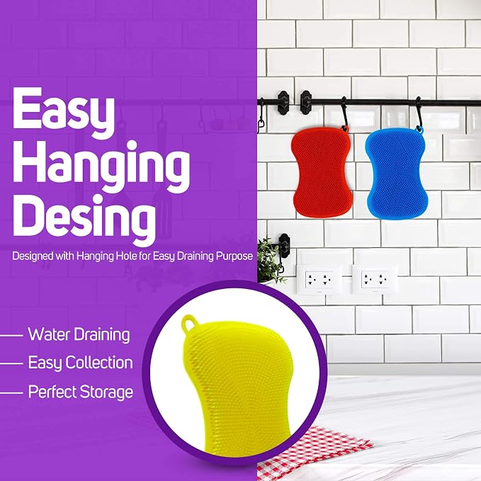 Silicone Sponges Kitchen, Sponges for Dishes 3 Scrub Dish Sponges Kitchen Cleaning Sponges