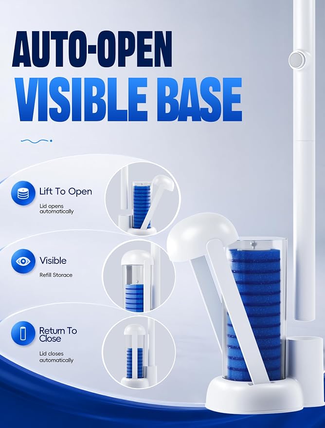 Toilet Brush Kit, Disposable Toilet Bowl Cleaner Brush with Blue Replacement Heads, Press-Button Wand and Self-Closing Freestanding Holder (2 Toilet Brush + 91 Refills)