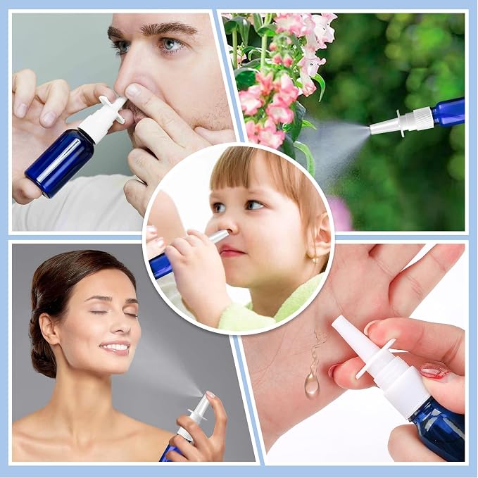 10 Pcs Nasal Spray Bottle, 10ML/0.35OZ 6 Pcs Glass Blue Refillable Fine Mist Nasal Spray Bottles Empty with 2 Pcs Funnels and 2 Pcs Labels