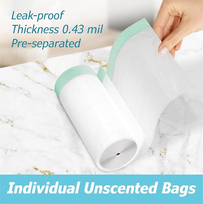 2.6 Gallon Drawstring Trash Bags - 0.43 Mil Strong - Small Garbage Bags - for Office Bathroom Kitchen - Individual, Unscented, White, 17" x 17", 60 Count