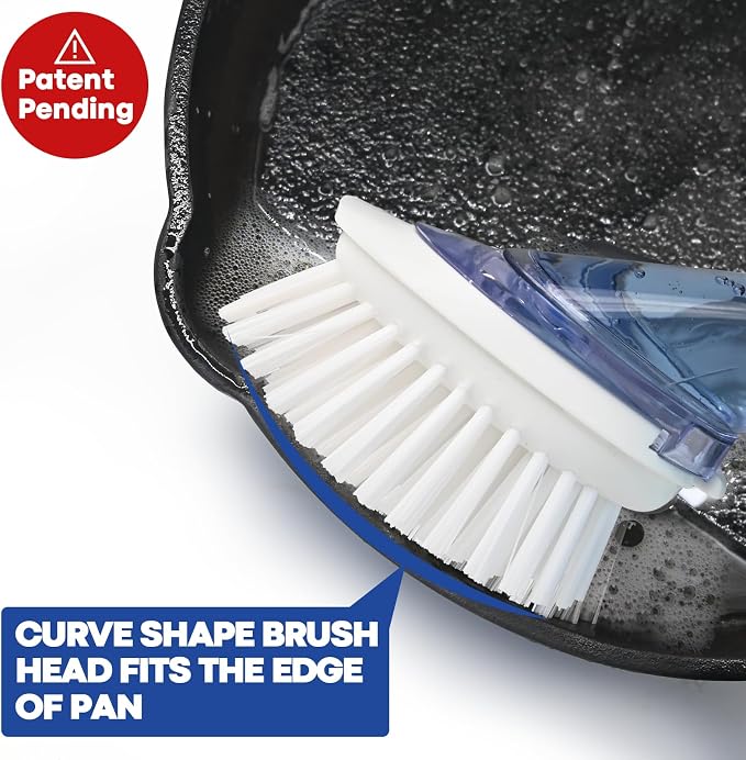 RIMAY Soap Dispensing Dish Brush Dish Scrubber with Soap Dispenser Handle | Dish Soap Brush and Dish Wand Heavy Duty Kitchen Cleaning Scraper Non-Scratch Scrubs Dishes, Pans, Sink, and Pots, Blue