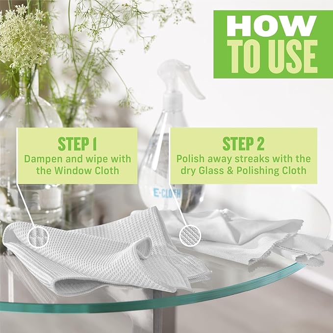 E-Cloth Window and Glass Cleaner Kit, Just Add Water - 2 Kits | Chemical-Free Cleaning - Reusable & Machine Washable Towel, Versatile Use for Mirrors, Cars, & Lenses, Recycled, Colorless