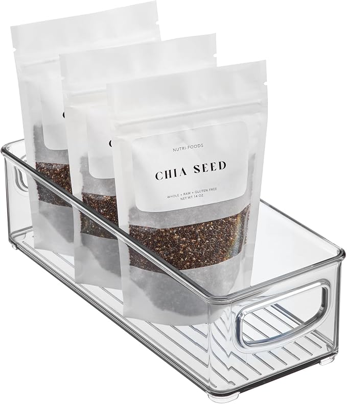iDesign Plastic Stackable Pantry Bin, Clear | Storage Bin with Handles, For Cabinets or Fridge