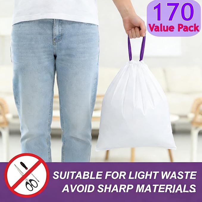 4 Gallon Trash Bags Lavender Scented 1.2Mil Small Drawstring Bag 170 Ct | Wastebasket Mini Garbage Bags, Febreze Beachside Breeze Odor Resistant Kitchen Trash Can Liners for Bathroom, Bedroom, Office