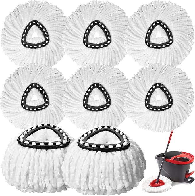 8PCS Spin Mop Replacement,100% Microfiber,Machine Washable,360° Rotation | Compatible with Cedar Easywring 1-Tank System,Deep-Cleaning,360° Rotation,Edge-to-Edge Reach,Easy House Floor Mopping