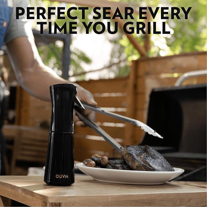FLAIROSOL OLIVIA SIGNATURE Oil Sprayer, 200ml Glass, Black | Portion control mist for air fryer, salad, BBQ, refillable & reusable, fine mist olive oil kitchen sprayer, anti-drip