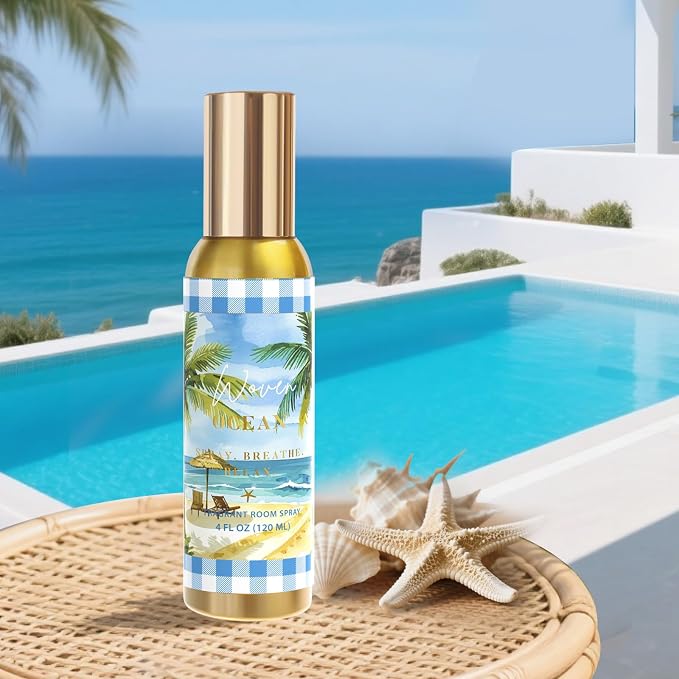 Room Spray, Tidal Coconut, Woven Ocean, Sunset Tropics, Each 4 fl oz | Air Freshener for Home, Long-Lasting Odor Eliminator for Bathroom and Office, 3 Pack