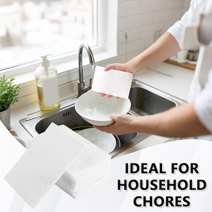 12PCS White Non Woven Pads & Non Scratch Scrubbing Pads 4x6 Inch | Light Duty Scouring Pad & Abrasive Surface Scrubber Multi Scouring Sponge for Polishing Cleaning Pads Non Abrasive