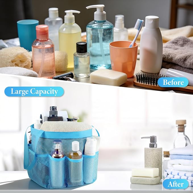 Mesh Shower Caddy Portable - 9 Pockets, Shower Bag for Dorm Room Camping | 2 Handle Quick Dry Shower Bag College Dorm Room Essentials Large Capacity Hanging Basket for Bathroom Travel Swimming Gym
