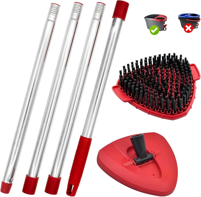 Mop Handle & Mop Base & Scrub Brush Set for Ocedar, Mop Handle for O Cedar, Spin Mop Replacement Handle for Ocedar, 30" to 58" Mops Handles for Cedar Spin Mops & H2pro Flat Mop, Mop Base & Scrub Brush