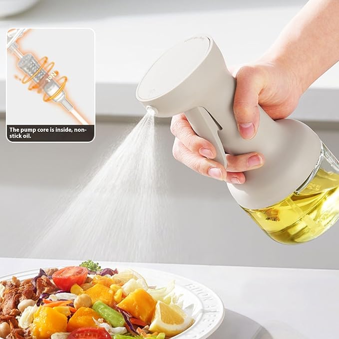 Glass Oil Sprayer Bottle with Drip-Free Nozzle, 280ml white | Pressurized Silicone Pumps for Accurate Liquid Seasoning Distribution and Multipurpose Kitchen Applications