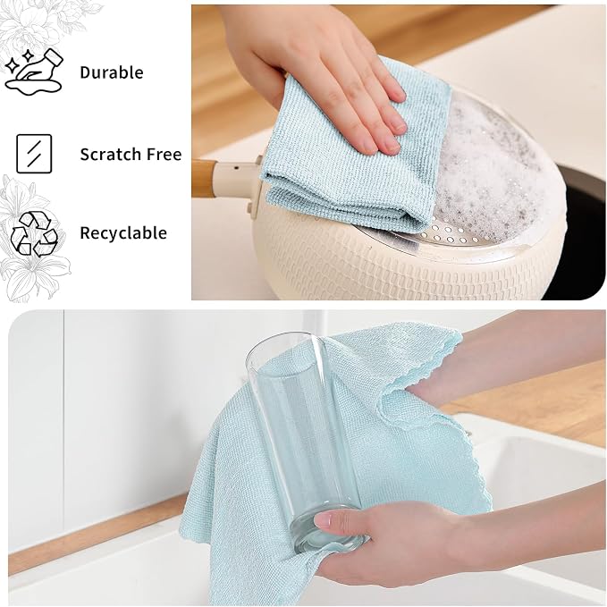 80 Pack Microfiber Cleaning Cloth Roll,Lint Free Rags & Tear Away Reusable Towels Washable Scratch,Ultra Absorbent Dish Rags(12" x 12") for Car Kitchen Home Garage-Blue