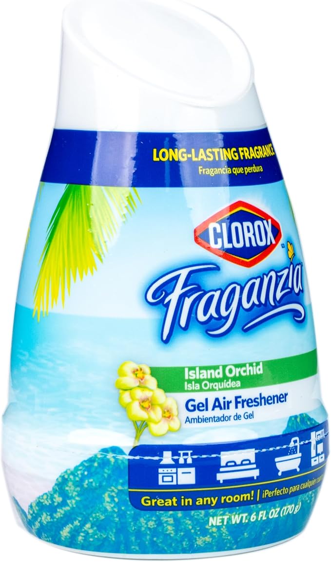 Clorox Fraganzia No-Plug Gel Air Freshener Cone, Island Orchid Scent, 6 Oz | Gel cone, no-plug battery-free, small rooms closets kitchens and bathrooms
