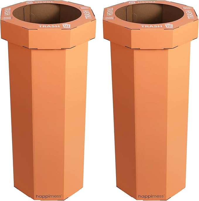 happimess Fleur 25 Gal Trash Can Bin, Carrot Cake, Set of 2 | Event Recycling, Traditional Classic Disposable Corrugated Cardboard, 32" Height, 16" Width, 16" Depth