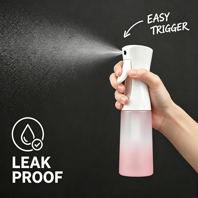Continuous Fine Mist Spray Bottle, 200ml/6.8oz Gradient Refillable Leakproof Sprayer for Hair Curls Styling, Salon Barber, Skin Care, Pets, Plants & Household Cleaning (Pink)