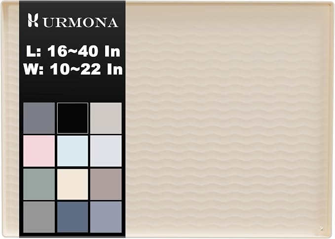 URMONA 34 x 19 in Waterproof Silicone Under Sink Mat, Cabinet Protector | Light Cream , Under Kitchen Sink Mat, Kitchen Cabinet Liner, Bathroom Sink Protector, Pet Food Mat and Cat Litter Mat
