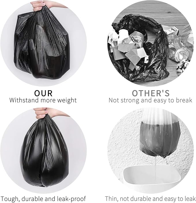 Trash Bags, Garbage Bags, 150 Count 4 Gallon [Extra Thick][Leak Proof] Rubbish Bags Wastebasket Bin Liners for Home Office Trash Can Black