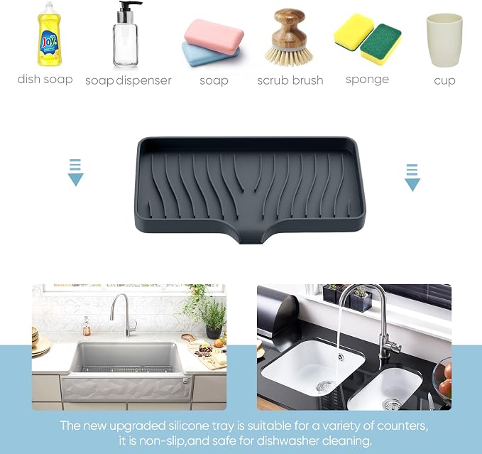 Silicone Sponge and Soap Holder, Self Draining Kitchen Caddy Sink Organizer with Soap Dispenser and Palm Brush