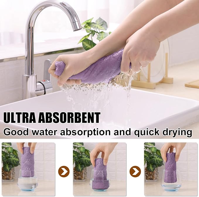 Homaxy 12 Pack Super Soft & Absorbent Dish Cloths, 10" x 10", Purple | Coral Velvet, Nonstick Oil Fast Drying Microfiber Cleaning Cloth, No Lint Household Dishcloths