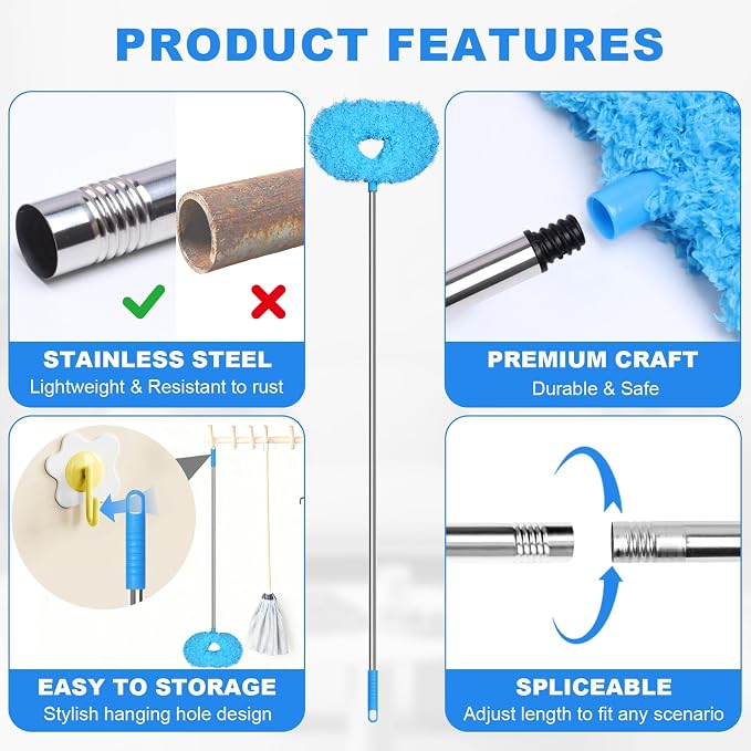 Storystore Ceiling Fan Cleaner Duster, Adjustable Microfiber Duster | 7FT Fan Cleaner with 13-78" Pole for Cleaning Fan Blades, Cobwebs, Walls, Doors and Windows, Brush for Dust Removal