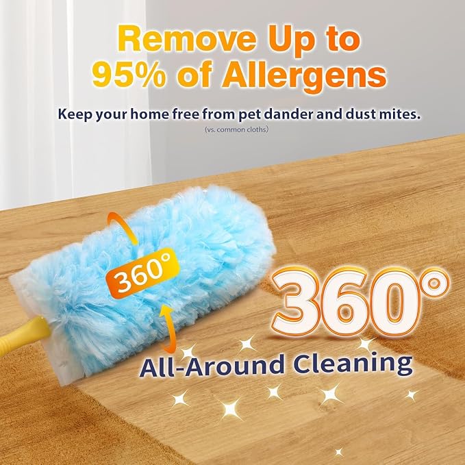 Duster Refills for Swiffer Duster with 3ft Extension Pole & Short Grip 30ct | Heavy Duty 360° Disposable Dusters, Multi Surface Dusters for Cleaning Ceiling Fans, Furniture, Blinds & Hard-to-Reach Areas