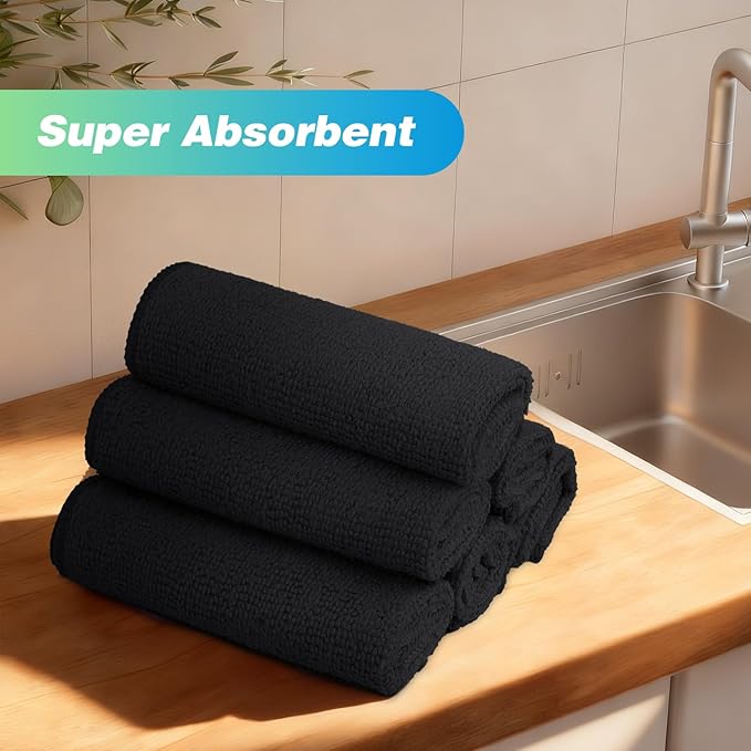 HOMEXCEL Microfiber Cleaning Cloth, 24 Pack Cleaning Rags for House 12"X11" | High Absorbent, Lint Free Microfiber Towels for Cars Kitchen House & Window, Reusable Cleaning Towel, Black