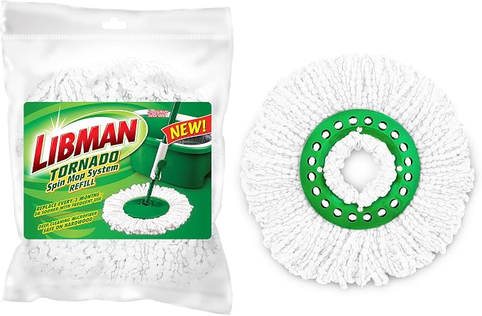 Libman Tornado Spin Mop Refill Microfiber Heads, 4 Pack | Microfiber replacement heads for Libman Tornado Spin Mop System; case pack of 4.
