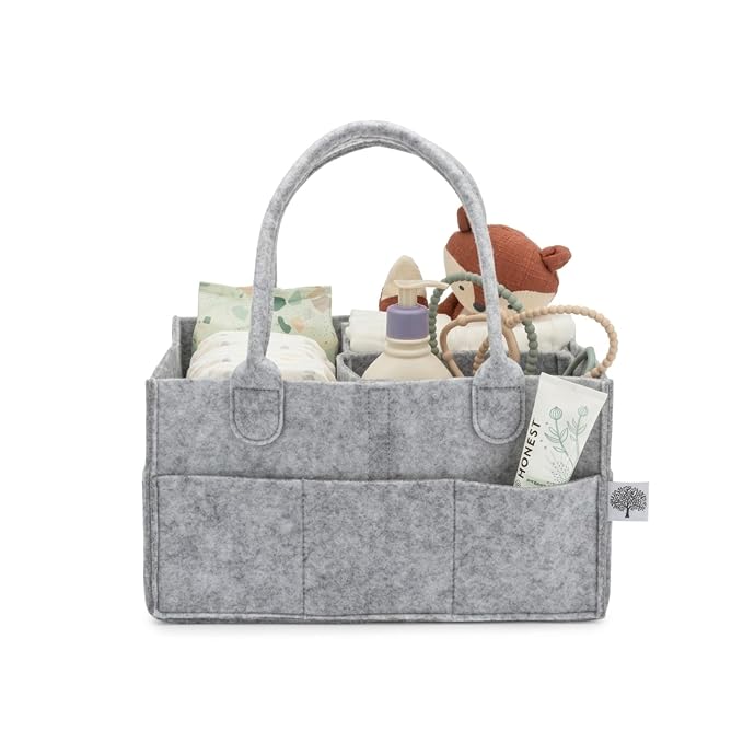 Parker Baby Co. Felt Diaper Caddy Organizer - Regular, Gray | Portable nursery storage bin for diapers, wipes, bottles & baby essentials for home/car. Soft felt, foldable design 13x9x7"