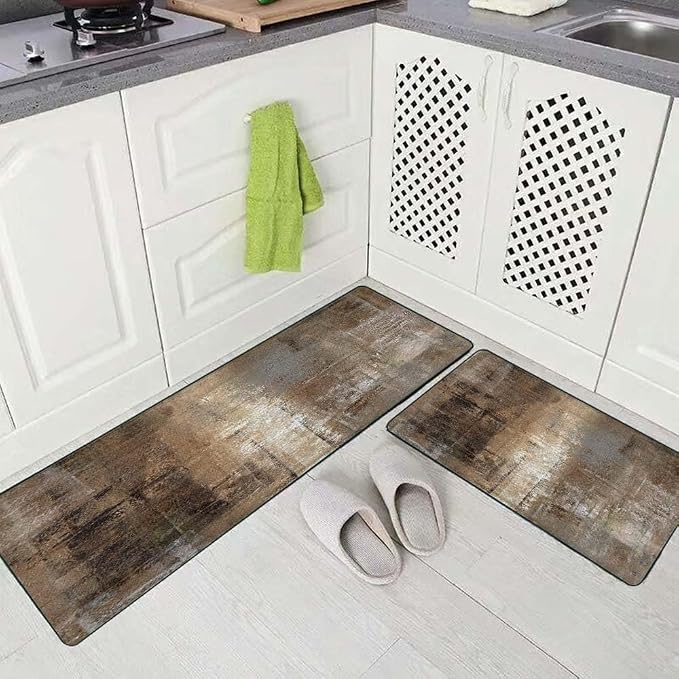 TOMWISH Brown Kitchen Mat 2 Pcs Kitchen Rugs and Mats 20"X48"+20"X30" | Cushioned Kitchen Rug Non Skid Washable for Kitchen Dining Room Floor Home Office Sink Laundry Decor and Accessories