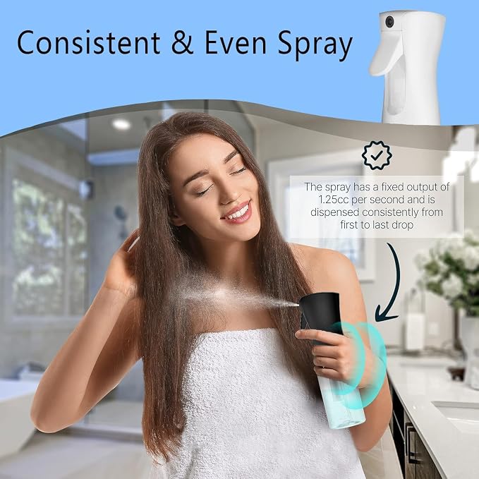 Home Spray Bottle for Hair (200ml/6.8oz 1Pack) - Black Continuous Empty Ultra Fine Plastic Water Mist Sprayer – For Hairstyling,Curly Hair,Cleaning, Salons, Plants, Essential Oil Scents