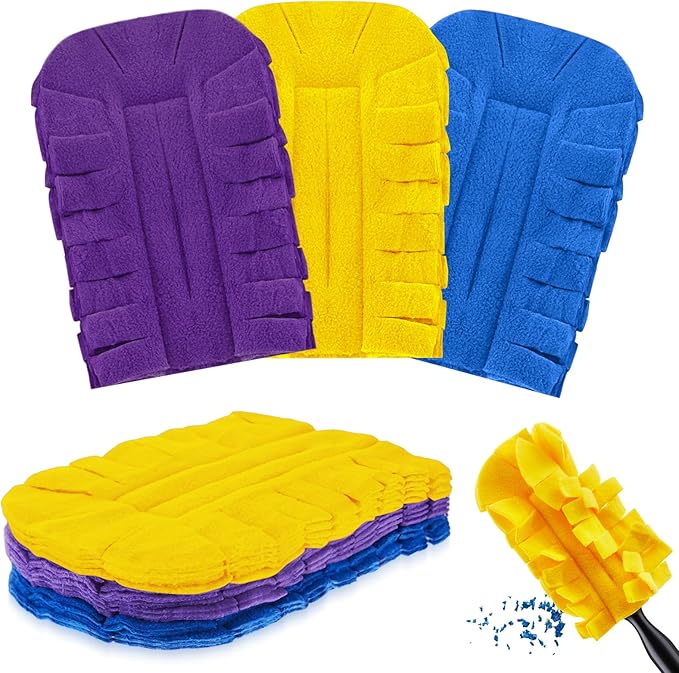 Zubebe 3 Pcs Reusable Duster Refills Fleece,Yellow, Blue, Purple | Soft Polyester Fiber Flat Duster Refill Multi Surface Washable Cleaning Pad Tools for Home, Blinds, Car, Pet, Furniture, Fans