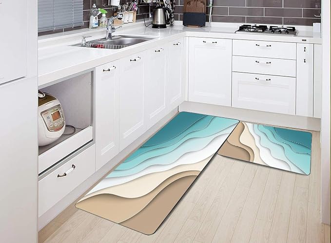 TOMWISH Green Kitchen Rugs Non-Slip Standing Desk Mat,Kitchen Accessories | Rug Set for Kitchen Floor Office Dining Room Sink Laundry 18"X48"+18"X30" Kitchen Decor and Accessories
