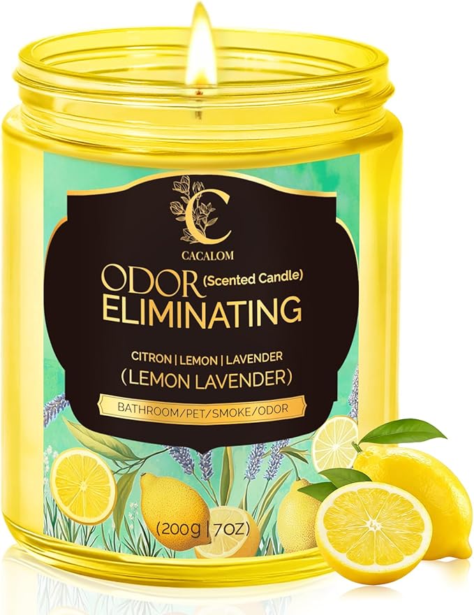 Odor Eliminating Candle, Soy Scented Candles, Lemon Lavender 7oz | Soy Wax Candles, 50Hr Burn, Eliminates 95% Of Pet, Food & Other Smells, Perfect for Living Rooms and Bedrooms, Gift Ready