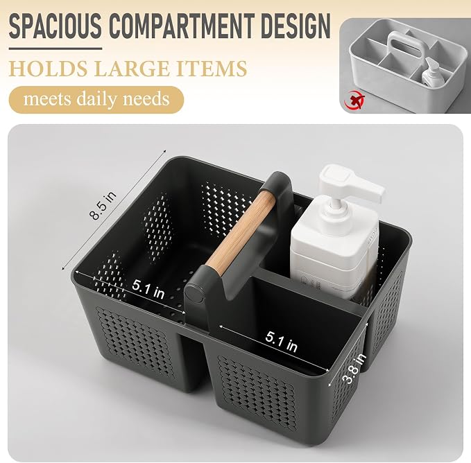 JiatuA Portable Shower Caddy Basket Plastic Caddy Organizer Large Dark Grey | Sturdy Drainage Large Capacity Cleaning Supplies Caddy Tool Storage for Bathroom Kitchen Bedroom College Dorm Essentials