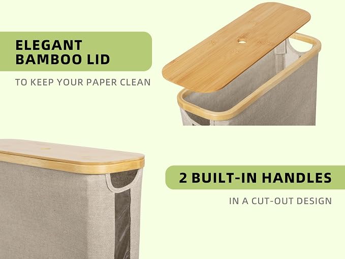 StorageWorks Toilet Paper Storage Basket with Bamboo Lid & Window | See Rolls at a Glance with Clear Window, Holds 12 Regular or 9 Mega Rolls for Bathroom Toilet Paper Storage, Brown