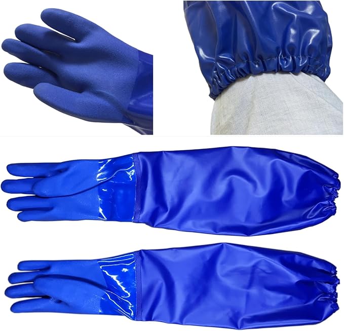 Long Water Proof Rubber Gloves with Cotton Lined, Elbow Length Chemical Resistant Gloves,Large