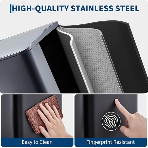 TrailBlaze Triple Compartment Stainless Steel Trash & Recycling Bin Combo – 16 Gallon, Removable Inner Buckets, Collapsible Foot Pedal – Kitchen, Home, Office, Indoor Use
