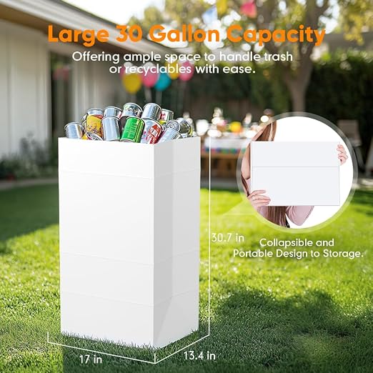 Moryimi 4 Pack Portable Disposable Trash Cans for Parties 30 Gallon | Extra Large Trash Cans for Parties and Events, Disposable Garbage Can for Party (30.7" H x 17" W x 13.4" D)