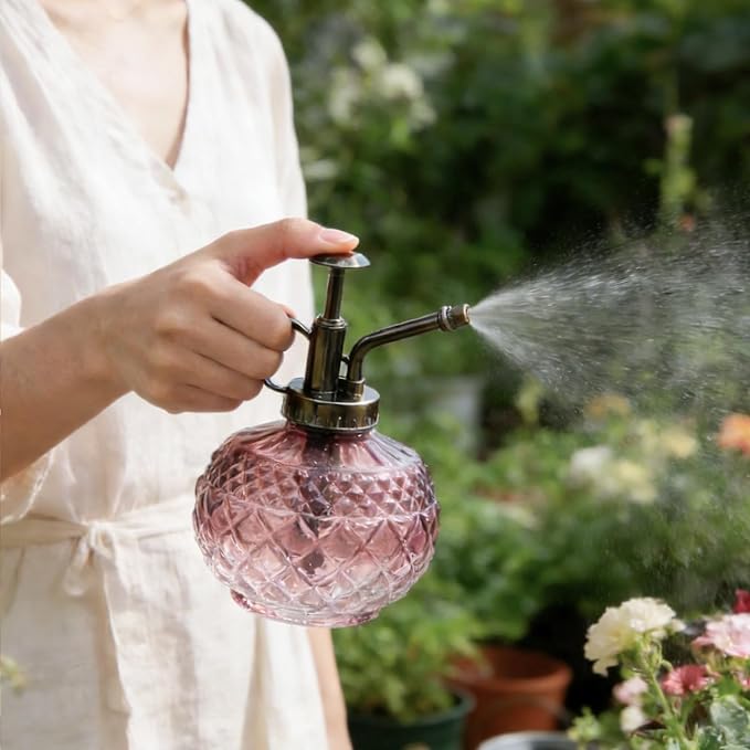 OFFIDIX Plant Mister Spray Bottle, Glass Gradient Decorative Misters 10 oz | Brown Transparent Fine Mist Bottle, 300ML Vintage Small Watering Can with Plastic Pump for Indoor Plants, Garden, Cleaning