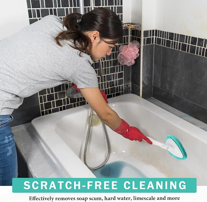 Baderke 4 Pcs Tub Tile Scrubber Cleaning Brush Pad (Without Handle), Green | for Shower Bathroom Buildup Toilet Wall Floor, Brush Non-scratch Scouring Pads, Kitchen Sponges for Cleaning Home