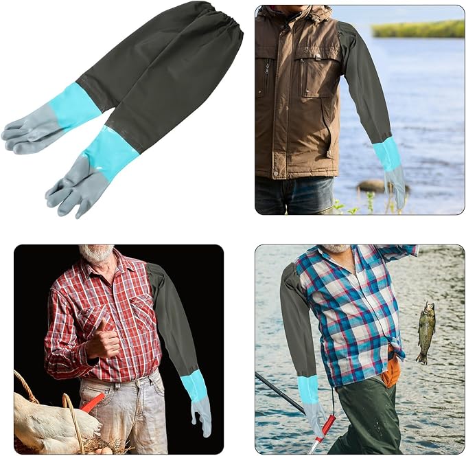 Holibanna Long Sleeve Pvc and Cloth Splashproof Gloves for Car Washing and Pond Cleaning, Comfortable and Multifunctional Use with Extra Long Sleeve Design for Sturdy Protection