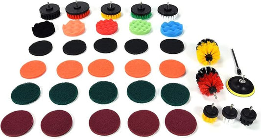 FTVOGUE 37PCS Drill Brush Attachments Set Power Scrubber Drill Brush Kit Cleaning Brushes with Extension Rod for Home Deep Cleaning Kitchen Bathroom Car