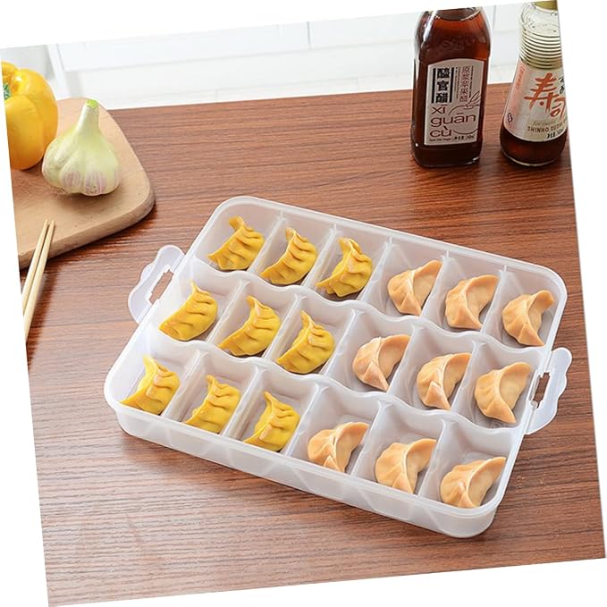 Portable Dumpling Storage Box Four Layers 18 Slots PP Organizer | Stackable Trays with Two Buckles Each, Handle for Carrying, Green Simple Design for Camping and Housekeeping