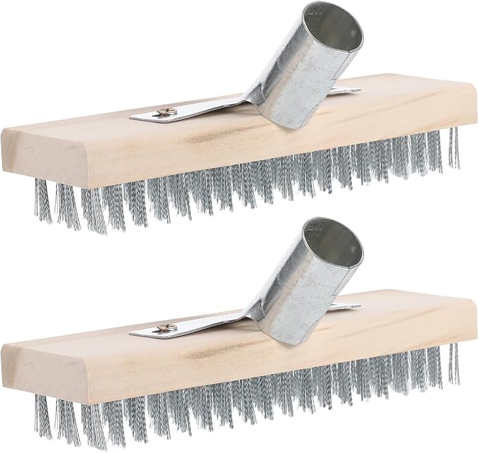 Hemobllo 2pcs Stainless Steel Deck Brush with Wood Handle Heavy Duty Steel Wire Floor Brush for Versatile Deck Cleaning and Anti-Slip Moss Removal Patios and Garages