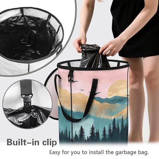 Landscape Camping Trash Can Collapsible 20 Gallon Waterproof Outdoor Garbage Can Storage with Lid Lightweight Trash Bags for RV's, Picnic, Recycling, Yard Waste
