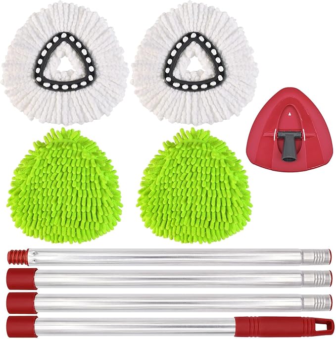Spin Mop Replacement Head Base Handle, 4-Section 30-to-58 inch Mop Replacement Stick Compatible with Ocedar Handle for Easy Wring Mops Refills 6 Pack