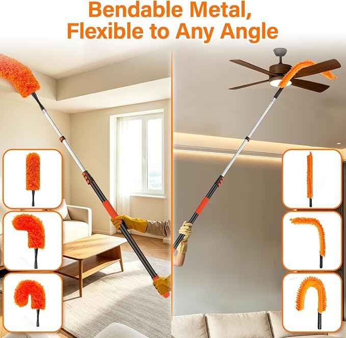 26FT High Reach Duster with Extension Pole 5-20FT, 4-in-1 Cleaning Kit | with Universal Swivel Joint | High Ceiling Fan Cleaner, Cobweb Duster & Window Squeegee for Safe High-Reach Cleaning